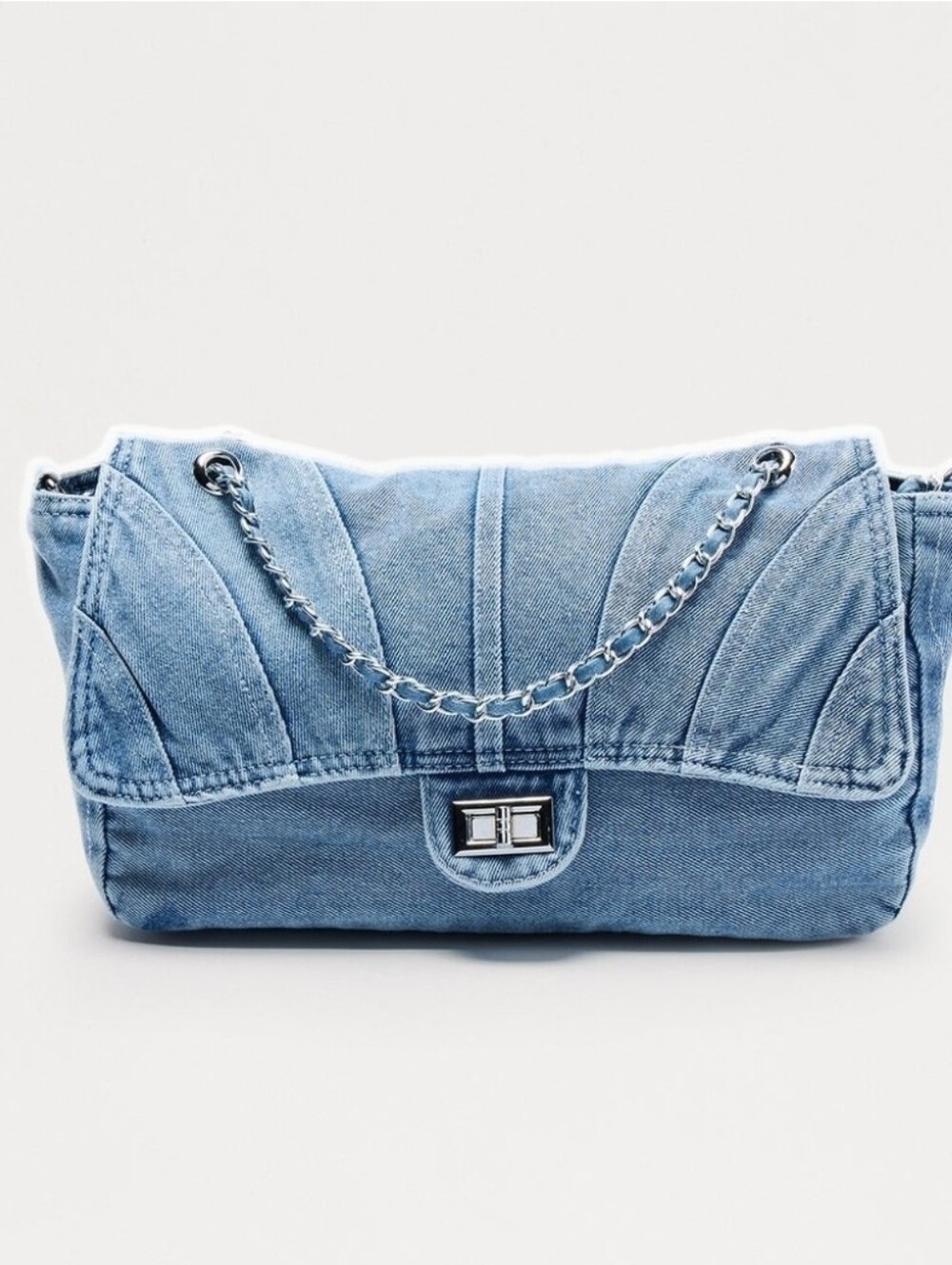 Denim Blue Chain-Handle Shoulder Bag